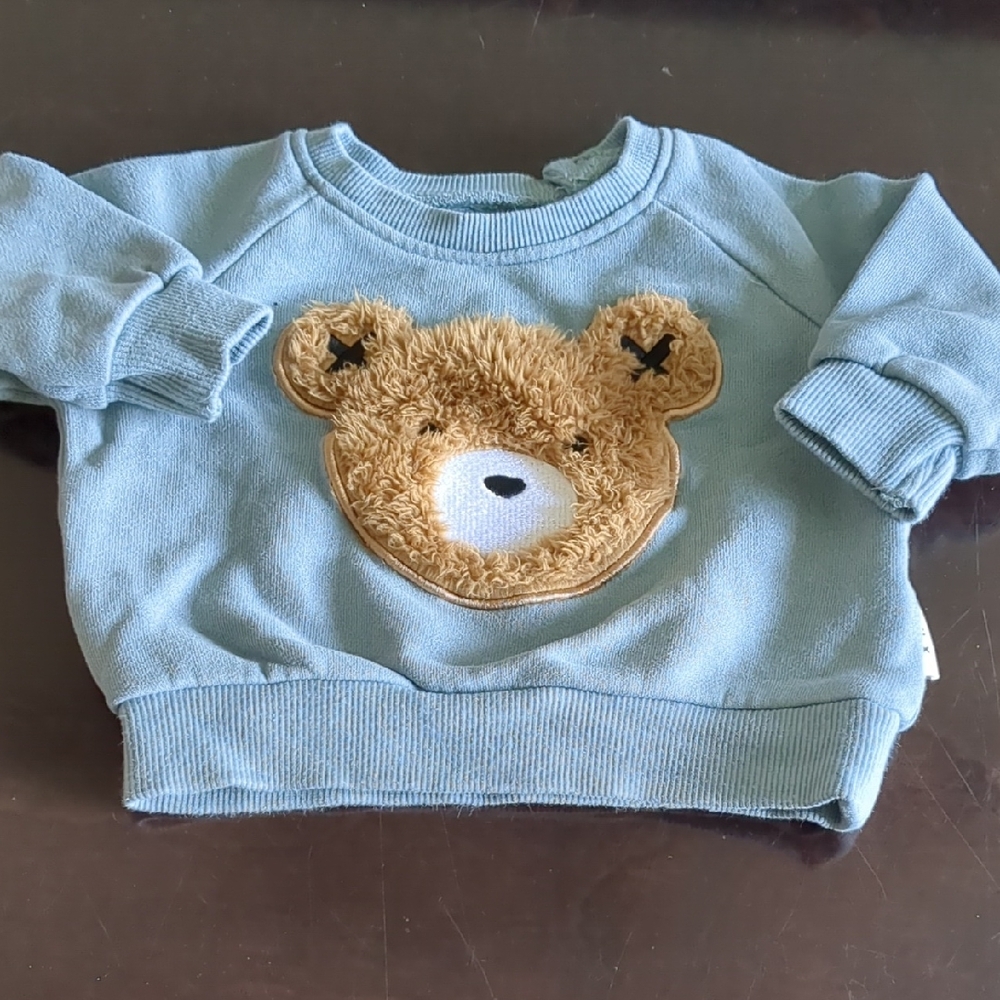 Cozy Blue Kids Sweatshirt with Bear Design 3-6 Months